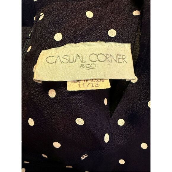 Casual Corner Vtg 1990’s Navy Blue White Polka Dot Dress Set Waist Sz. 11/12 - Picture 8 of 9